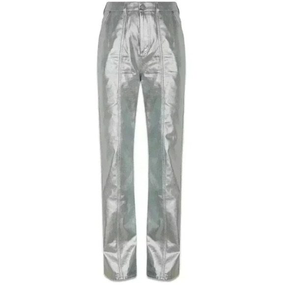 Mint Velvet Luxury Metallic Silver High Rise Leather Pants Size 10R - Picture 2 of 11